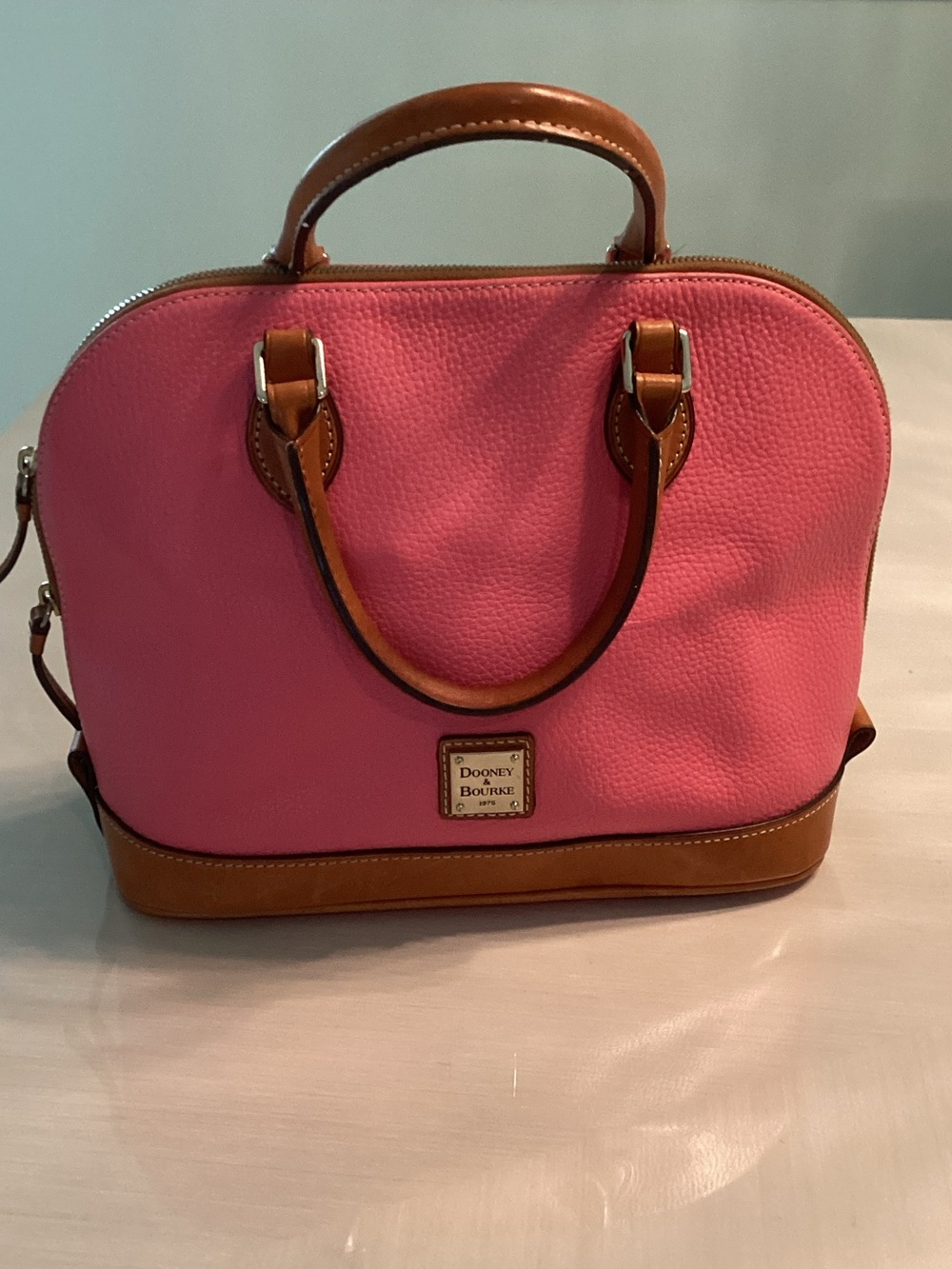 Dooney & Bourke Pink Satchel with Tan Trim